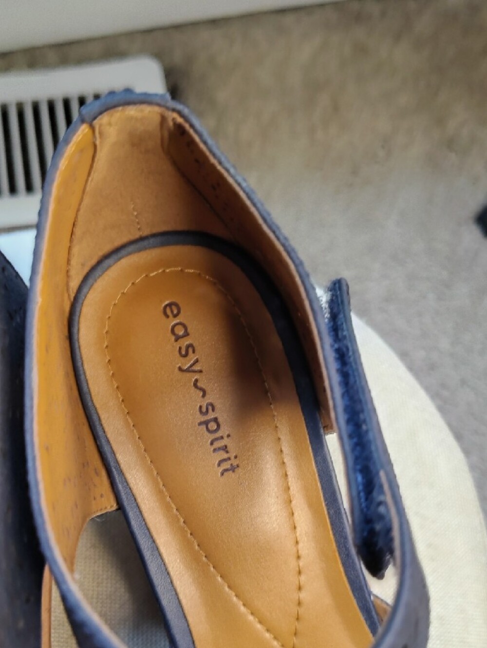 Easy Spirit Navy Perforated Ankle-Strap Heels - Picture 5 of 9
